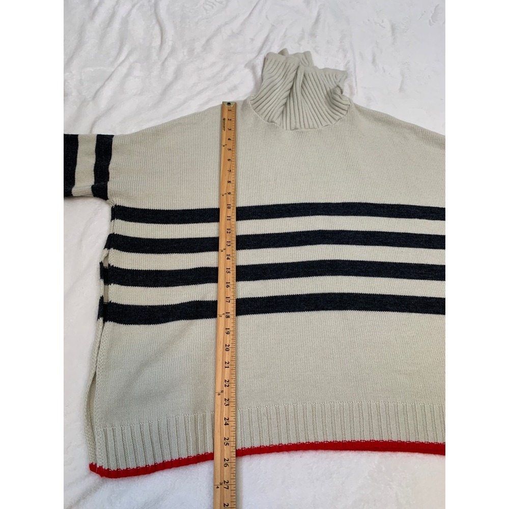 Mersea Striped Cowl Neck Sweater Women OS Cream Navy Red‎ Scallop Trim Oversized - Picture 10 of 11